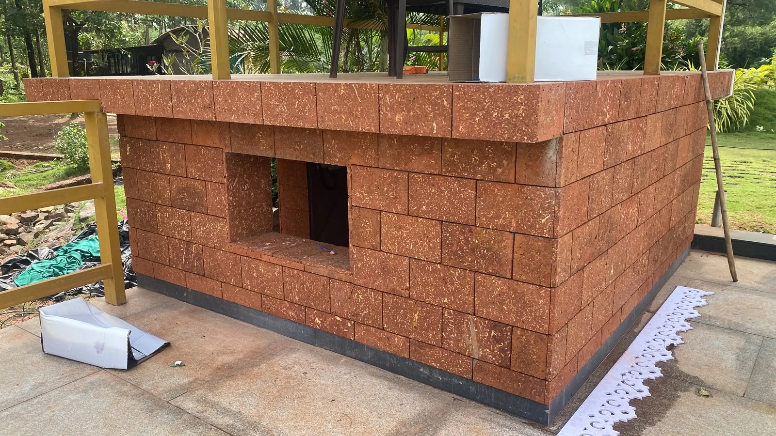 Stone in a garden structure